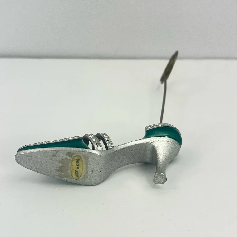 STUNNING GREEN AND SILVER HIGH HEEL STILETTO SHOE CARD OR PHOTO HOLDER